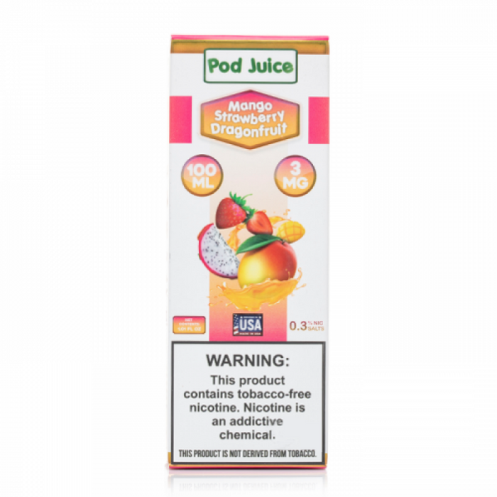 Nicotine-infused Pod Juice Mango Strawberry Dragonfruit E-juice available in multiple strengths