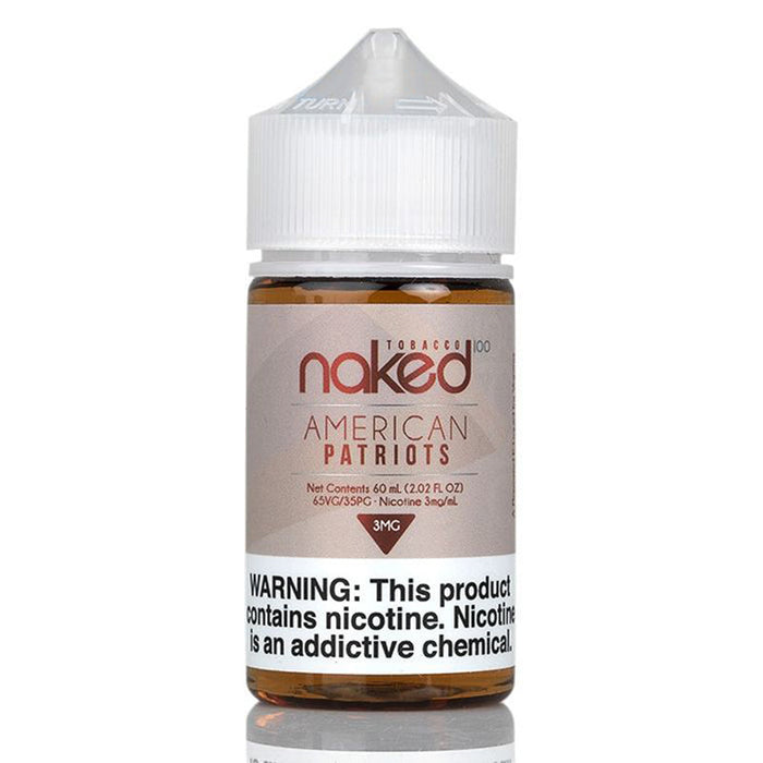 Premium quality Naked 100 American Patriot E-Juice, available in 0mg, 3mg, 6mg, and 12mg nicotine strengths for a customized experience.