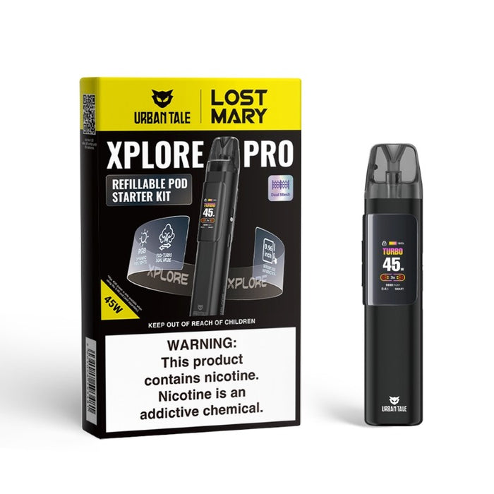 Urban Tale X Lost Mary Xplore Pro Kit – A sleek and portable pod system with a 2mL e-liquid capacity and 5W-45W output power. Ideal for flavor enthusiasts. Available at VapeNear.