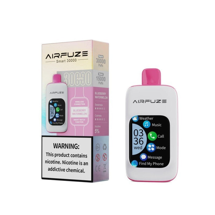 Shop Airfuze 30K Vape in Strawberry Banana flavor with draw-activated system and long-lasting rechargeable battery.