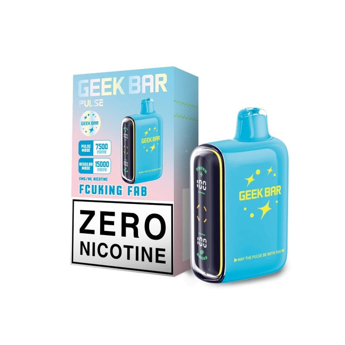 Geek Bar Pulse Nicotine-Free Vape with a draw-activated mechanism and full screen display for e-liquid and battery monitoring.