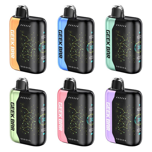 Geek Bar Pulse X 25K Zero Nicotine Disposable Vape with 18ml prefilled e-liquid and a 820mAh rechargeable battery for a long-lasting vaping experience.