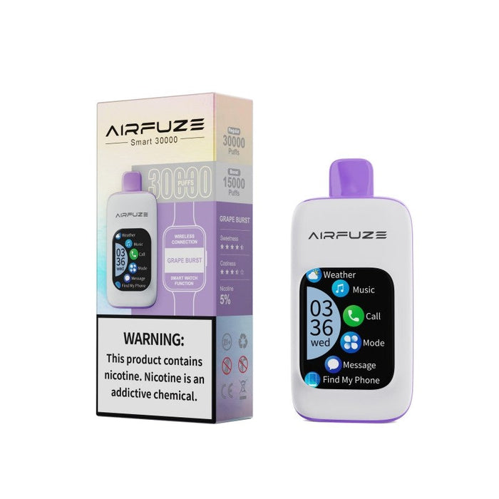 Airfuze 30K Disposable Vape with 3-level output adjustment and 20ml e-juice for a customizable vaping experience.