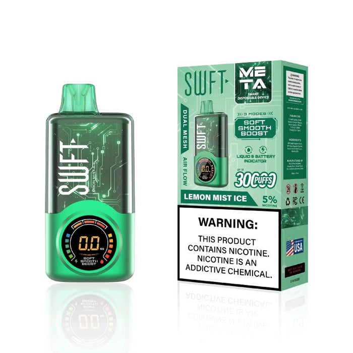 Illustration of SWFT Meta disposable vape in Boost mode for powerful puffs.