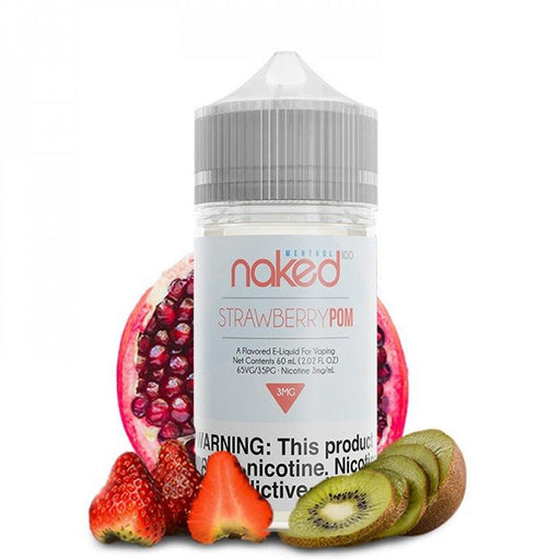 Bottle of Naked 100 Brain Freeze E-Juice, featuring a refreshing strawberry, pomegranate, and menthol flavor blend in a 60mL Chubby Unicorn bottle.