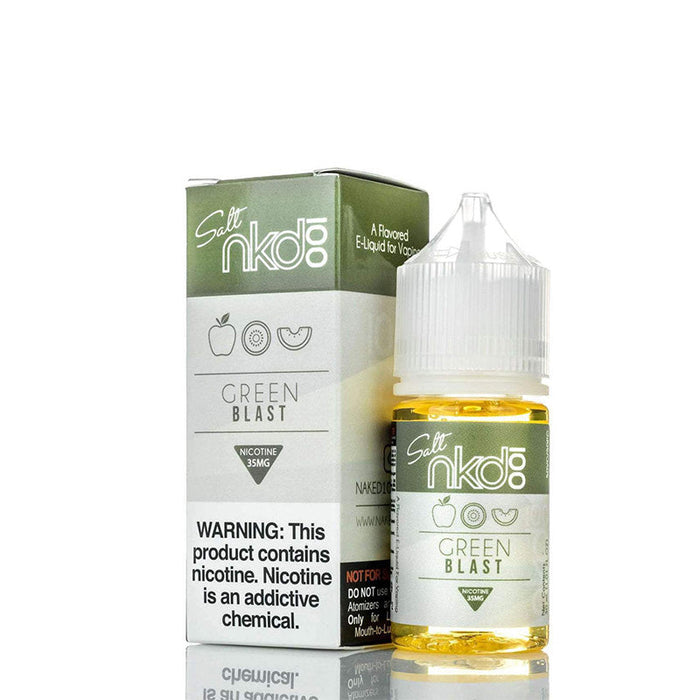 Experience a satisfying nicotine hit with NKD 100 Salt Melon Kiwi (Green Blast) E-Juice, available in 35mg and 50mg nicotine salt strengths.