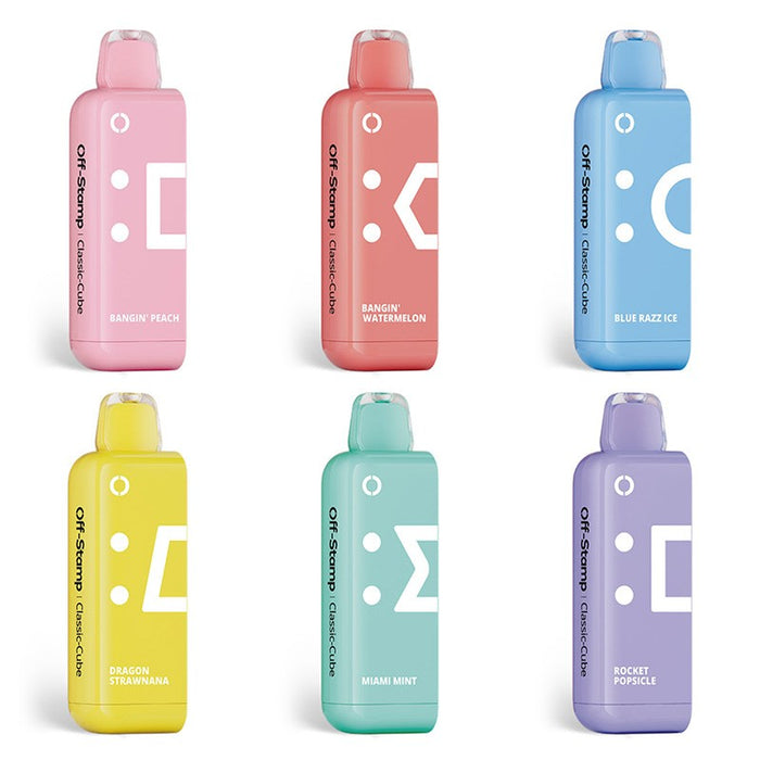 Off-Stamp X Cube Classic Cube 25K Disposable Pod with 18mL pre-filled e-juice for extended vaping sessions.