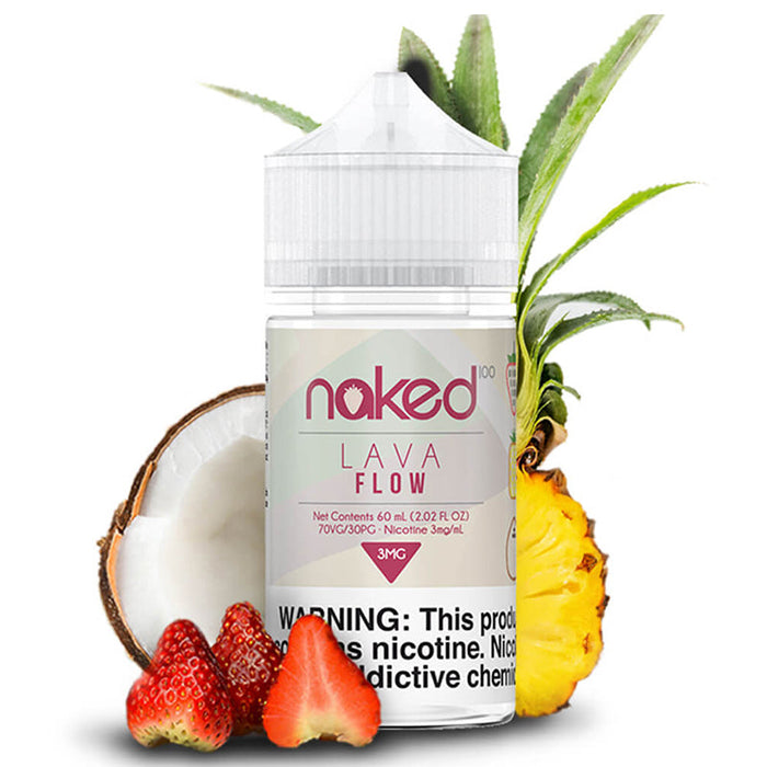 Naked 100 Lava Flow E-Juice available in 0mg, 3mg, 6mg, and 12mg nicotine strengths, offering a customizable vaping experience.