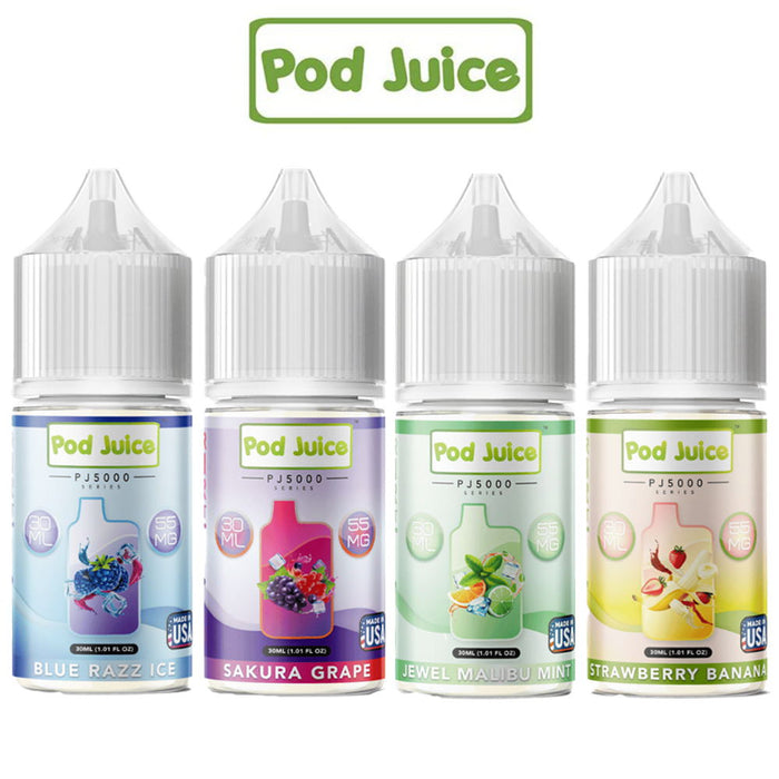 Pod Juice PJ5000 Malibu E-juice with a tropical citrus twist and refreshing mint flavor.