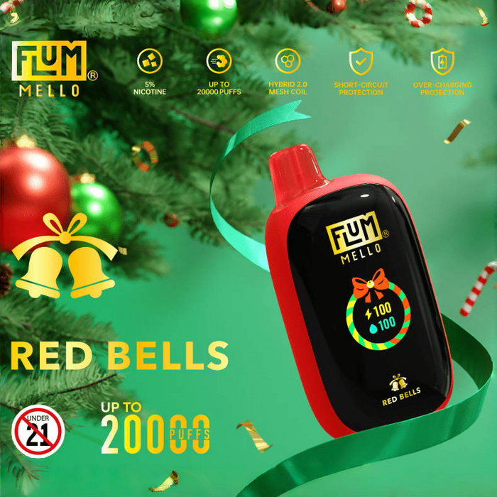 Flum Mello Christmas Edition vape with blueberry mint pomegranate flavor.