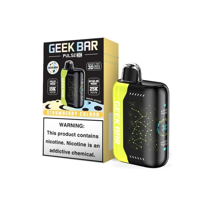 Geek Bar Pulse X 25K Disposable Vape with 5% nicotine strength, 18mL pre-filled e-juice, and a 3D-curved screen for a modern and satisfying vaping experience at VapeNear.