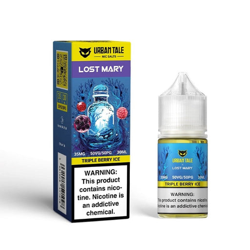 Nicotine salt-infused Tropic Mango Ice Urban Tale X Lost Mary E-Juice, perfect for pod systems and a satisfying vape experience.