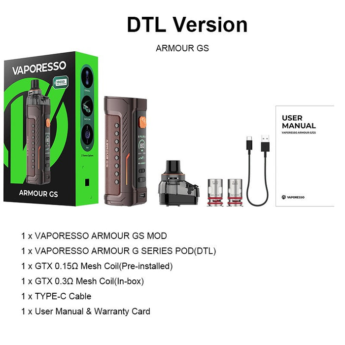 Vaporesso Armour GS Pod Mod Kit in blue, pink, silver, brown, green, and black color options.